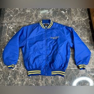Vintage USA Pla-Jac Dunbrooke Mens Jacket University Bomber Satin Blue Size XL